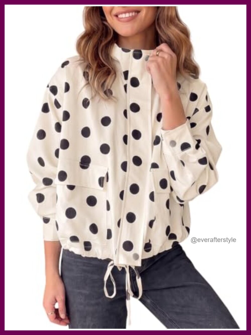 Cropped Polka Dot Zip Up Oversized Casual Jacket Fall Coat